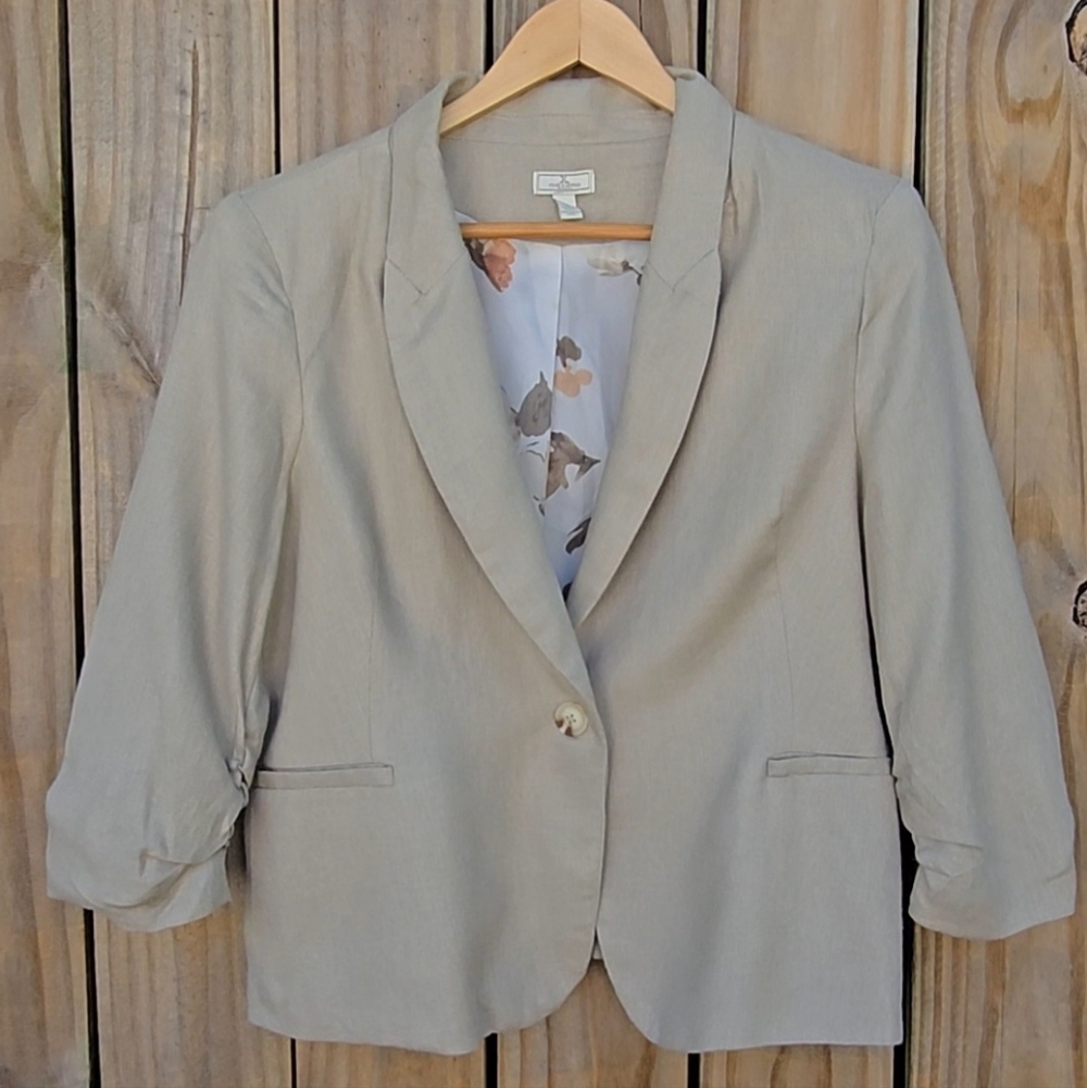 Jules & Leopold Beige Single-Button Ruched-Sleeve Blazer - Picture 5 of 6